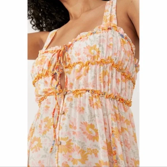 NEW Free People Dance with Me Printed Maxi Dress Ivory Combo Small - Picture 3 of 8